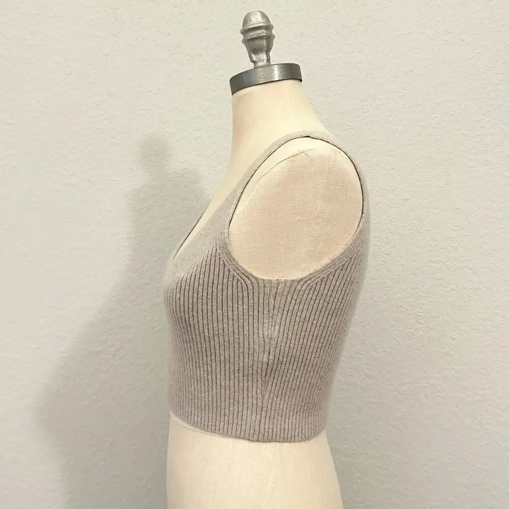 J.CREW Cropped Sweater Tank Tan Cashmere Blend Pullover Ribbed Knit - Picture 5 of 11